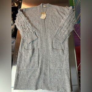 Hem & Thread Textured Sleeve Gray Cardigan